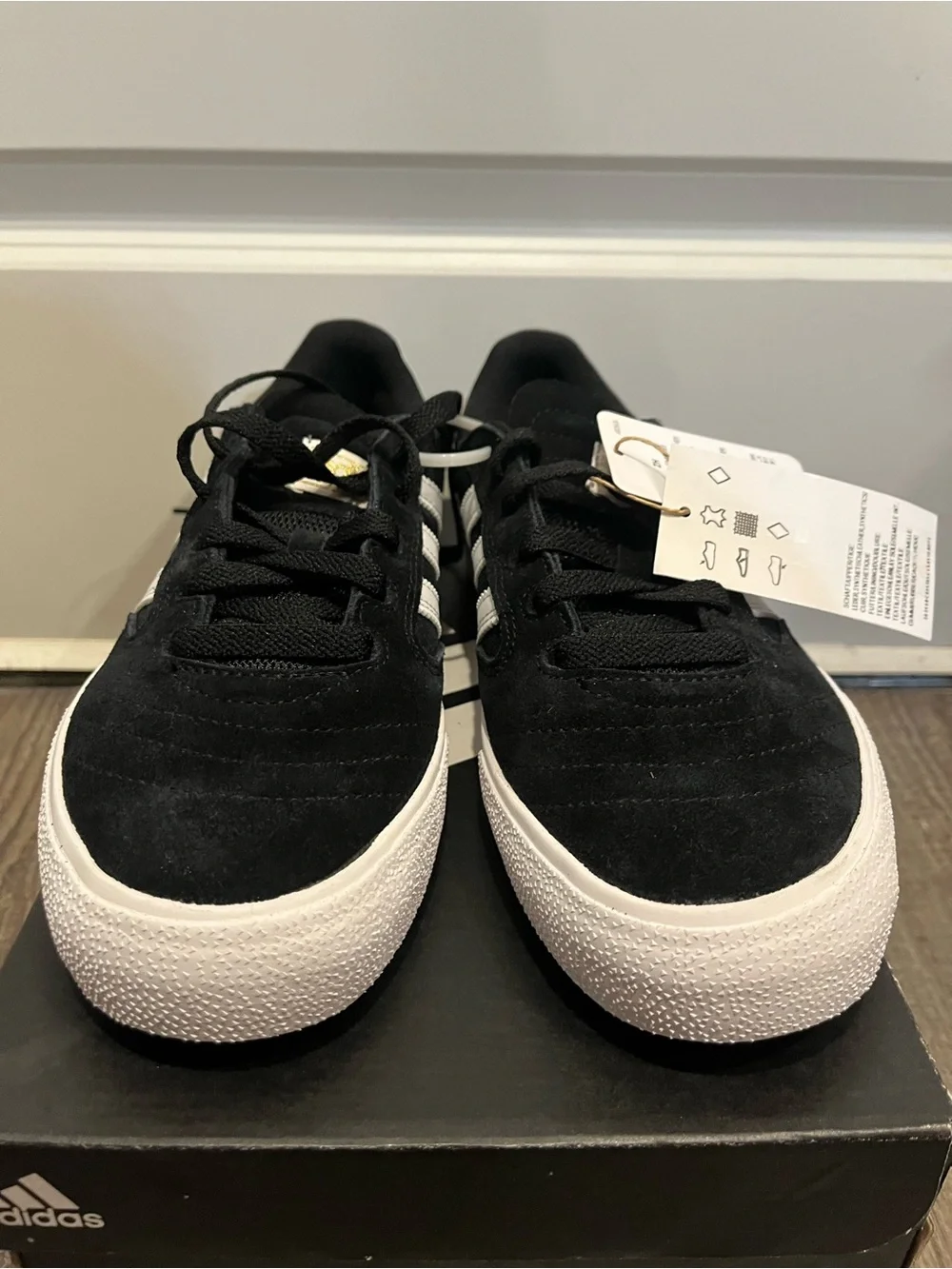 adidas Busenitz Vulc II Black with White Stripes and Gold Logo